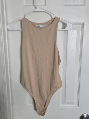 Zara Womans Neutral-Tan One-Piece Bodysuit Size S **